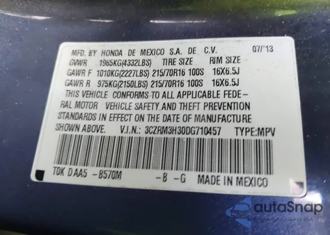 2013 Honda Cr-V Lx from USA, damaged, VIN 3CZRM3H30DG710457